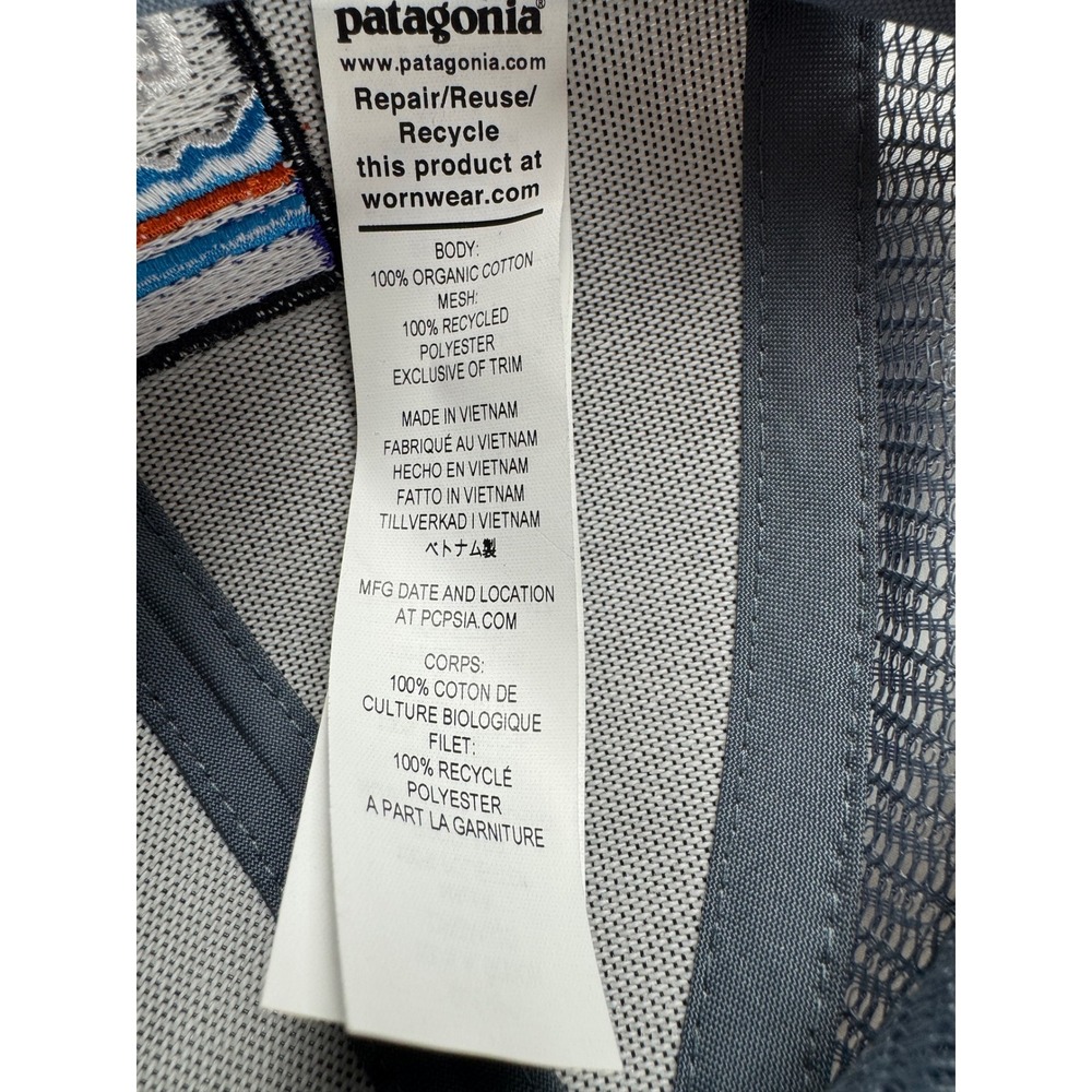 Patagonia P-6 Logo Trucker Hat Mesh Back Snapback Blue White Organic Cotton Cap - Picture 10 of 12